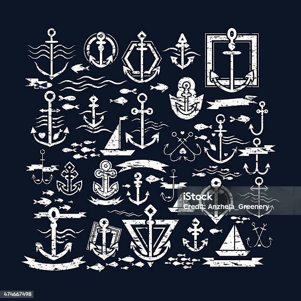 Vector Illustration Vintage Nautical Label Icons Illustration Stock Illustration - Download Image Now