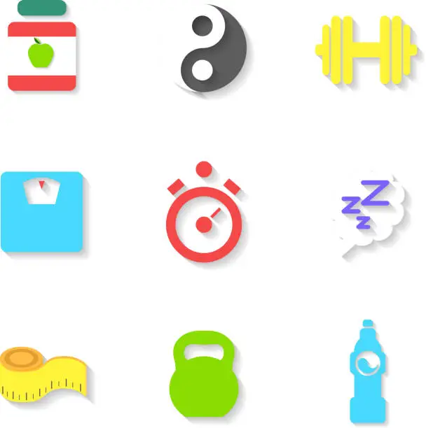 Vector illustration of Set of Flat Fitness Icons. Vector illustration