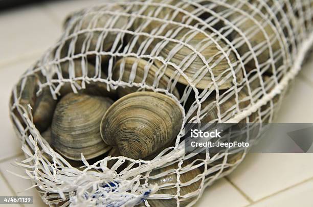 Vongole In Mesh Di Frutti Di Mare Freschi Borsa - Fotografie stock e altre immagini di Al vapore - Al vapore, Vongole - Frutti di mare, Alimentazione sana