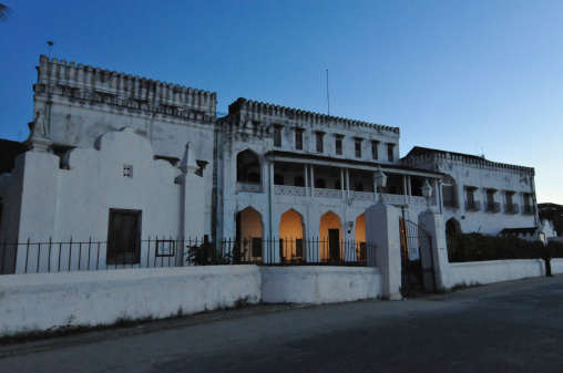 The Sultan's Palace (Palace Museum) is one of the main historical buildings of Stone Town, Zanzibar as seen at sunset.