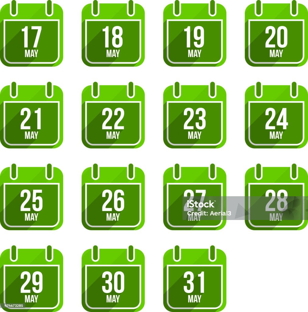 May vector flat calendar icons. Days Of Year Set 16 May vector flat calendar icons. Calendar stock vector