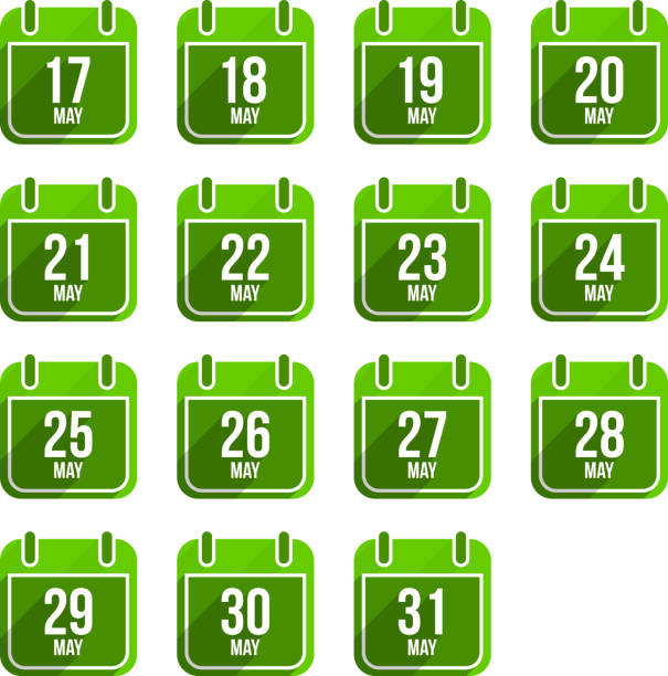 May vector flat calendar icons. Days Of Year Set 16 May vector flat calendar icons. may 24 calendar stock illustrations