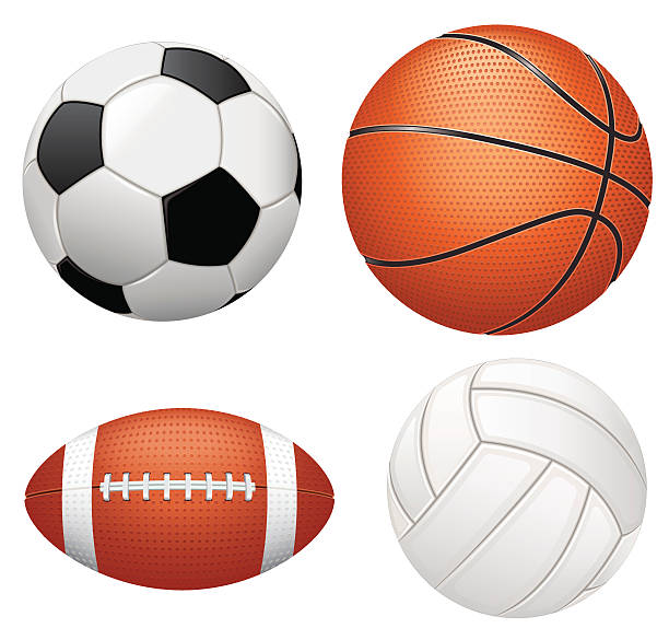 спортивные мячи на белом фоне - американский футбол мяч stock illustrations