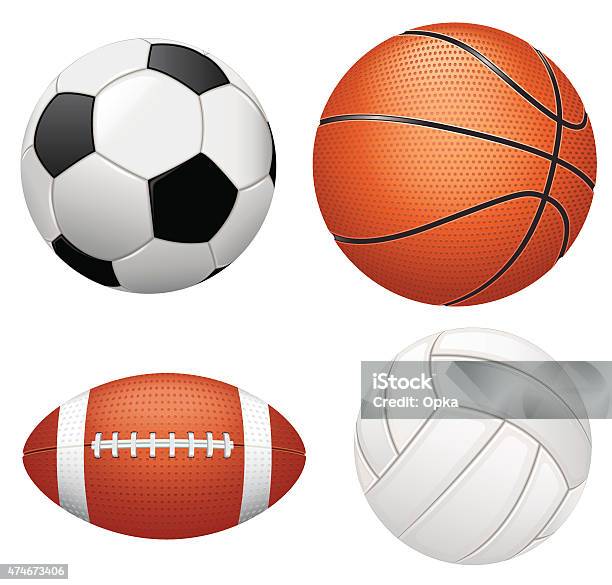 Sport Balls On White Background Stock Illustration - Download Image Now - Soccer Ball, Soccer, American Football - Ball