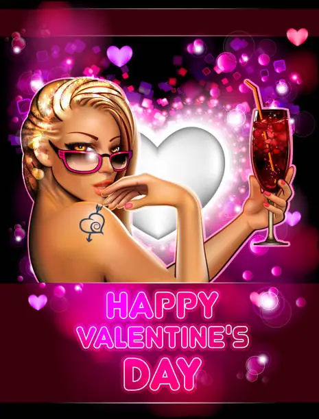 Vector illustration of Valentine's Day poster with a beautiful gir