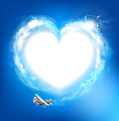 A heart in the blue sky from skywriting planes. 10 EPS.