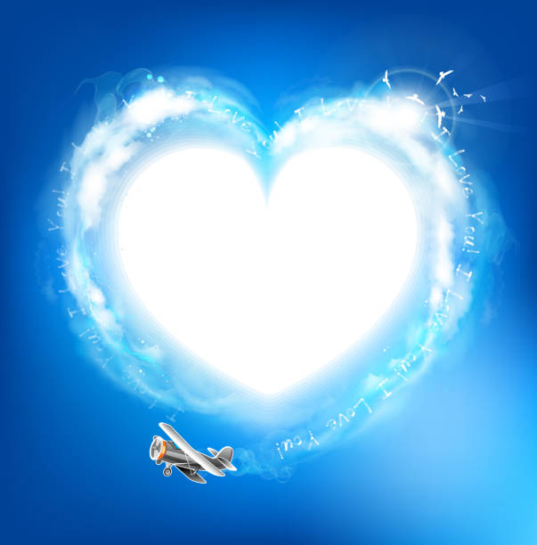 Heart symbol in the blue sky A heart in the blue sky from skywriting planes. 10 EPS. wright brothers stock illustrations