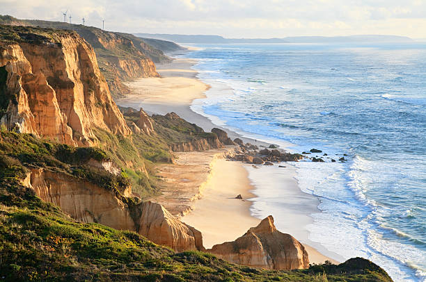 Portuguese coast Portuguese atlantic coast near Nazare. nazare surf stock pictures, royalty-free photos & images