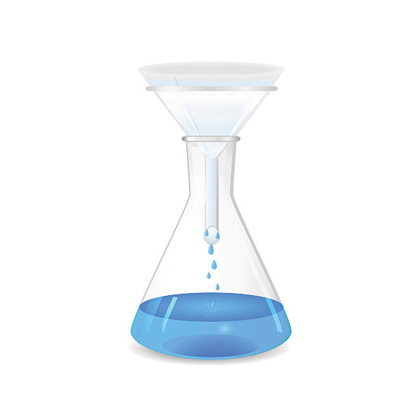 Filtration of solution in a conical flask Filtration of solution in a conical flask - lab glassware, 3d, isolated on white background, vector, eps10 flask funnel stock illustrations