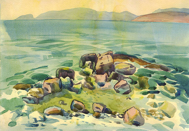 istock The stones on the beach, Mountains, Watercolor 474676978