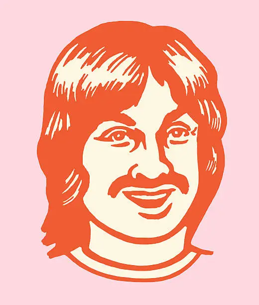 Vector illustration of Man With Long Hair and Mustache