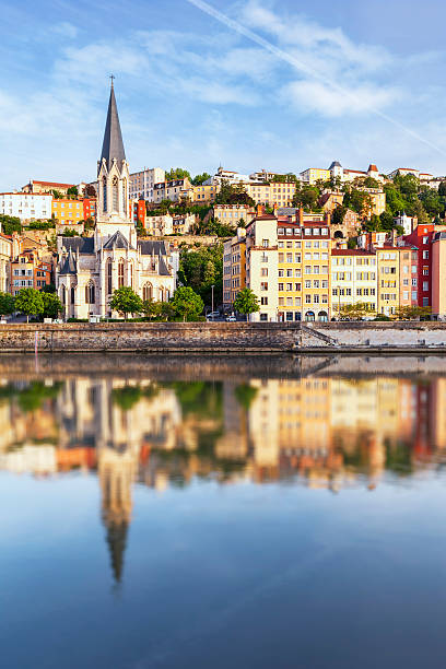 istock Lyon cathedral with relflection in Soane 474683254