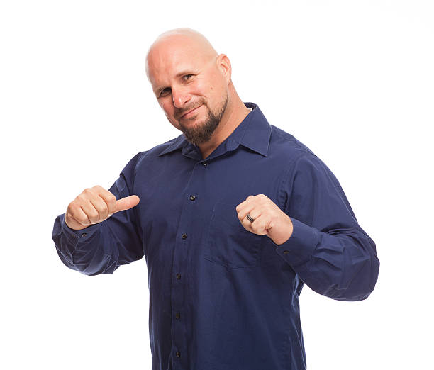 istock Man pointing to himself with his thumbs. 474694096