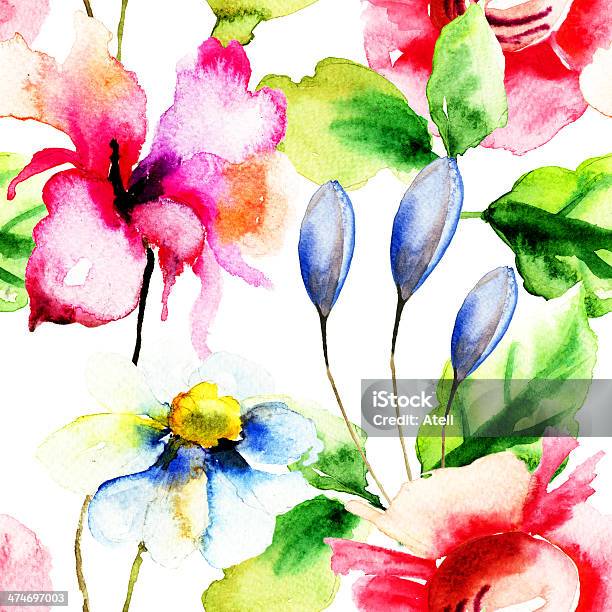 Seamless Wallpaper With Summer Flowers Stock Illustration - Download Image Now - Backgrounds, Blossom, Floral Pattern