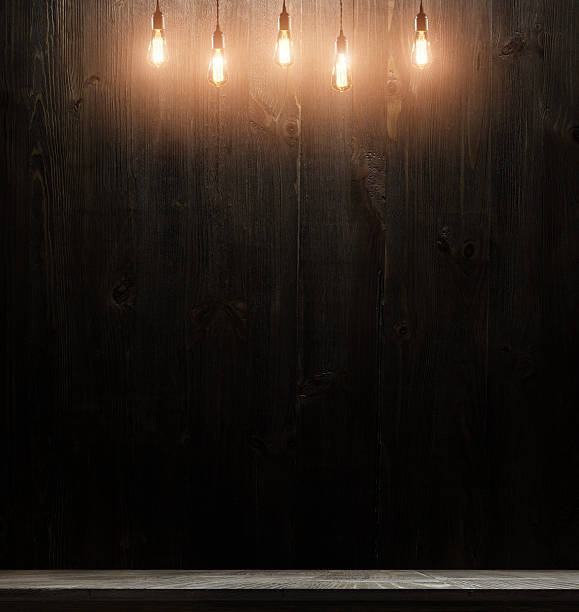 istock wooden interior room with classic Edison light bulb 474699518