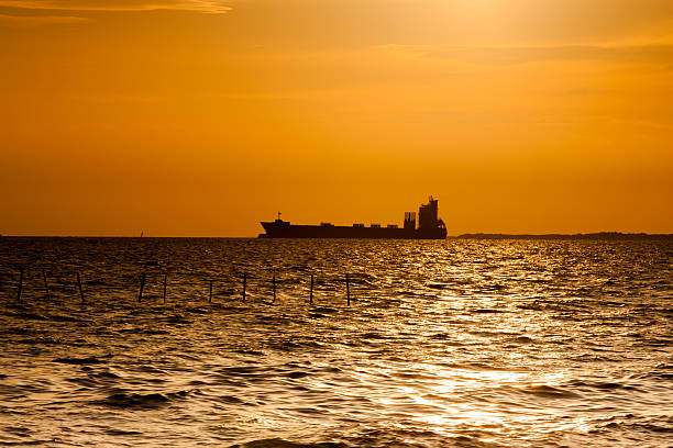 istock Silhouette of an ocean liner at sunset 474701008