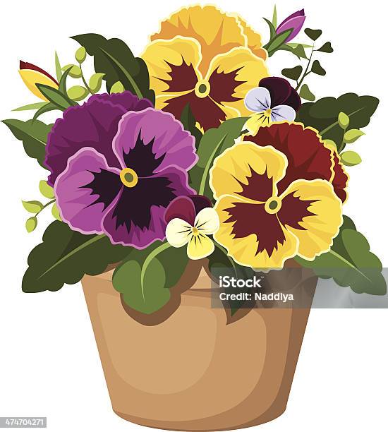 Pansy Flowers In A Pot Vector Illustration Stock Illustration - Download Image Now - Flower Pot, Beauty, Beige