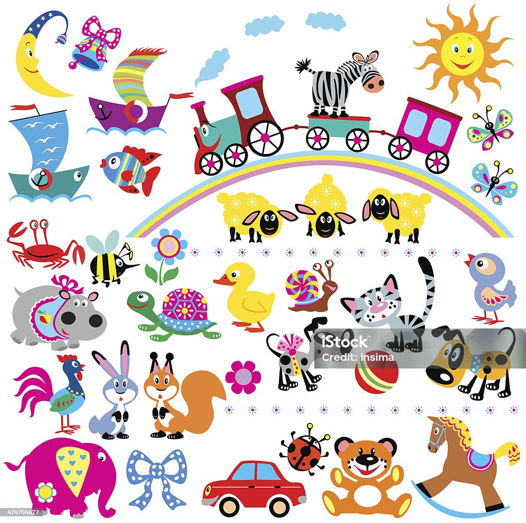 Grande conjunto de desenhos para crianças pequenas - Vetor de Animal royalty-free