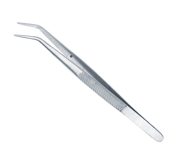 istock Medical forceps with curved ends on an isolated white background 474704698