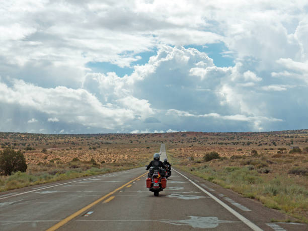 istock Two bikers on lonely desert road 474710608