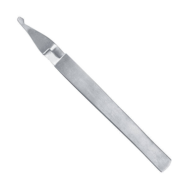 istock Medical forceps with curved ends on an isolated white background 474711610