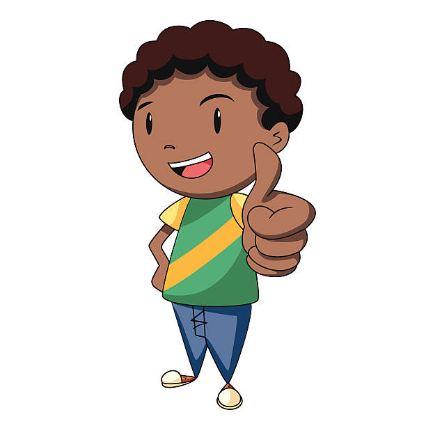 illustrazioni stock, clip art, cartoni animati e icone di tendenza di ragazzo, pollice in alto, illustrazione vettoriale - human hand thumbs up african descent white background