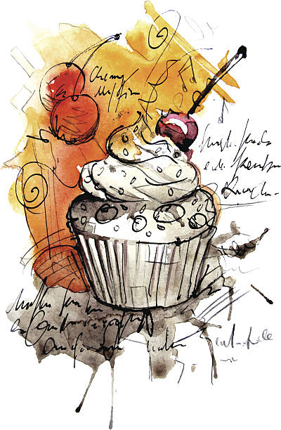 Muffin Image shows a muffin in watercolor-style; vectorimage; only one layer including, wihout opening shapes; big jpeg (350DPI); better for white backgrounds! west china stock illustrations