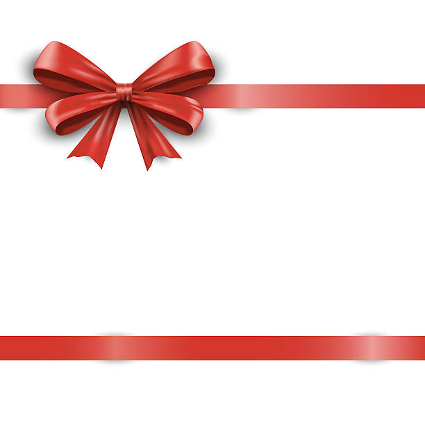 istock Red ribbon with bow isolated on white background 474714456