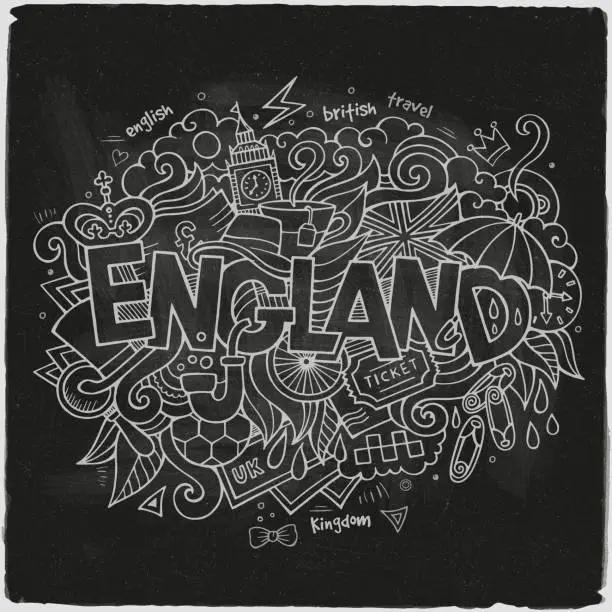 Vector illustration of England hand lettering and doodles elements background