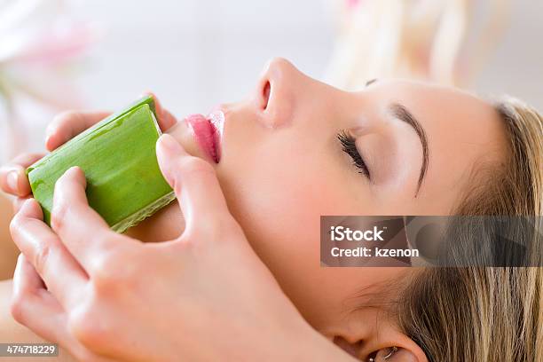 Wellness Woman Having Aloe Vera Application Stock Photo - Download Image Now - Aloe, Adult, Adults Only