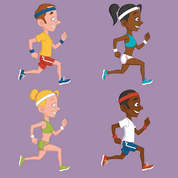 Vector illustration of Set of runners. Набор бегунов.