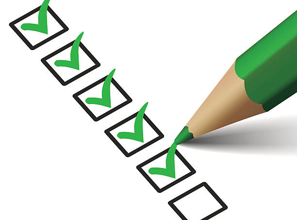 lista kontrolna z zielona ikona znacznika wyboru - checkbox questionnaire checklist yes stock illustrations