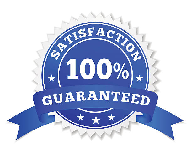 zufriedenheit garantiert blue badge - 100 satisfied stock-grafiken, -clipart, -cartoons und -symbole
