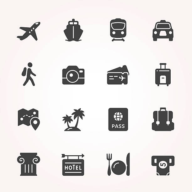 podróże i transport zestaw ikon. - photograph travel people traveling luggage stock illustrations