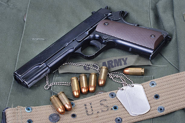 istock colt government M1911 with US ARMY uniform 474725592