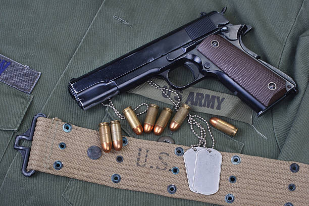 istock colt government M1911 with US ARMY uniform 474725654