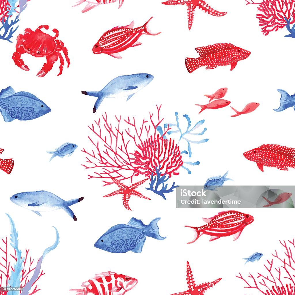 Fishig Red Pattern Red And Blue Underwater Seamless Vector Pattern Stock Illustration ...