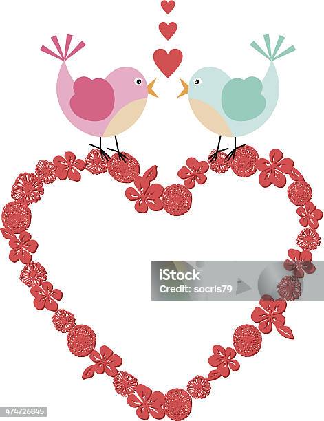 Heart Frame With Cute Birds On Floral Heart Stock Illustration - Download Image Now - Animal Family, Balloon, Bird