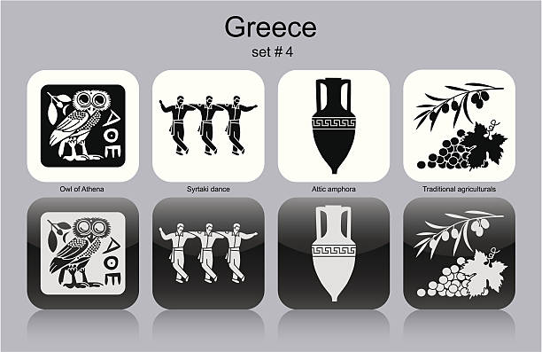 아이콘 of greece - text animal owl icon set stock illustrations