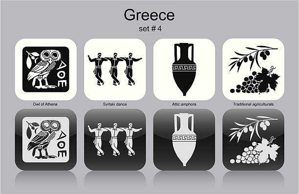значки греции - text animal owl icon set stock illustrations