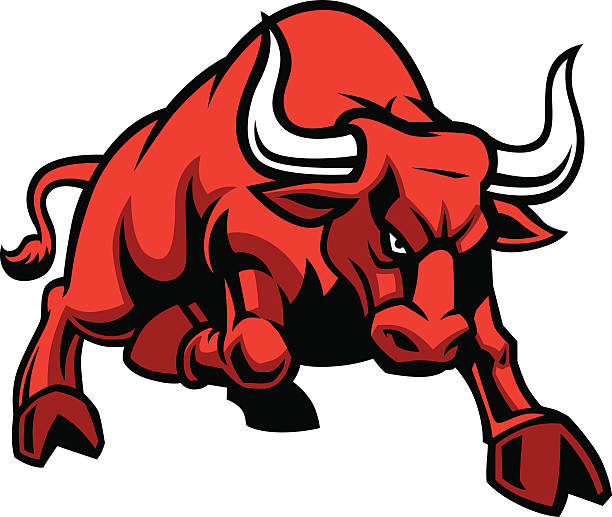 charging bull vector of charging bull cartoon characters with big heads stock illustrations