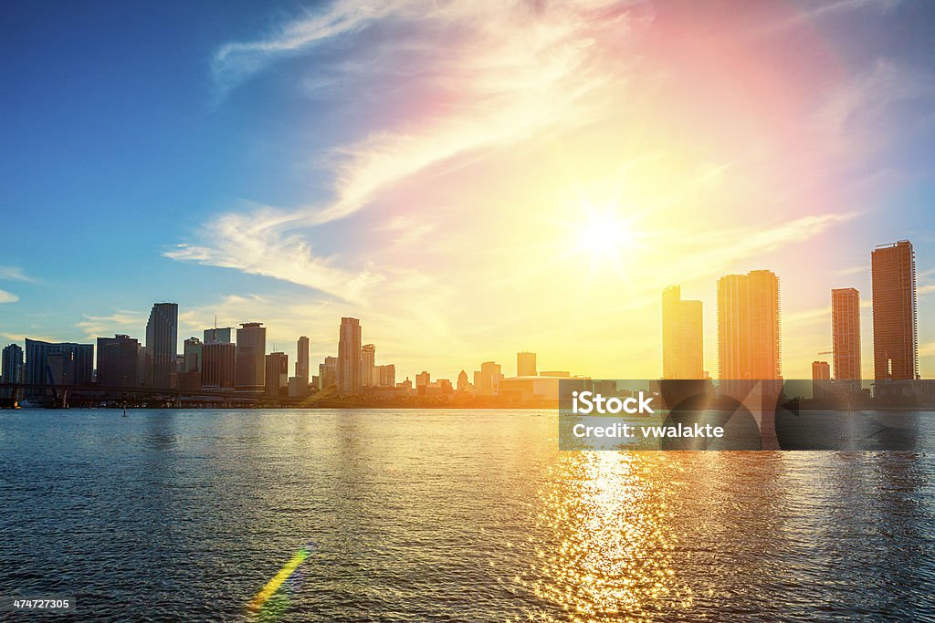 Miami Florida, sunset Miami Florida, sunset  with colorful illuminated business and residential buildings Miami Beach Stock Photo