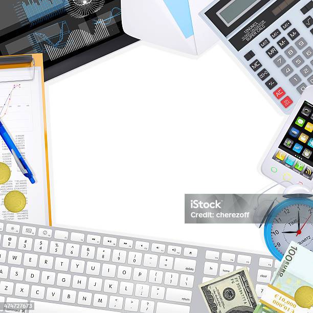 Frame Of Office Supplies Stock Photo - Download Image Now - Alarm Clock, Business, Calculator