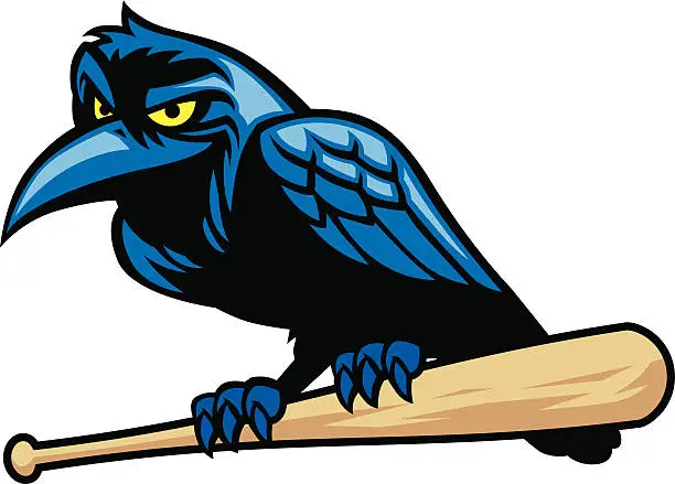 Vector illustration of raven mascot and the baseball bat