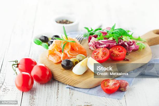 Salad With Salmon Stock Photo - Download Image Now - 2015, Appetizer, Backgrounds