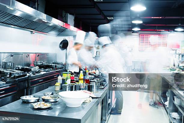 Modern Kitchen And Busy Chefs Stock Photo - Download Image Now - Commercial Kitchen, Crowded, Busy