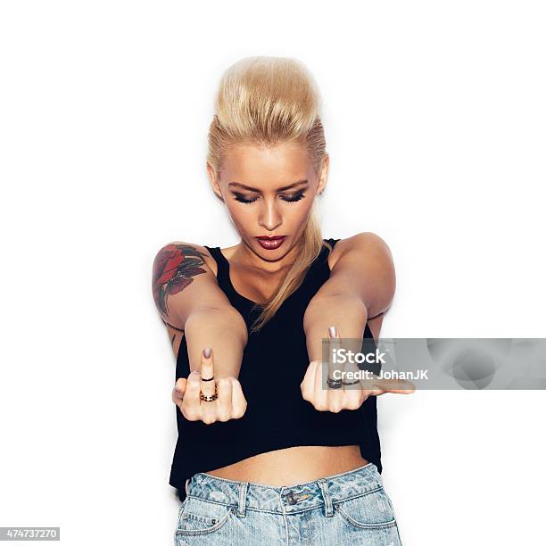 Stylish Fashionable Blonde Girl Hipster With Tattoo Stock Photo - Download Image Now