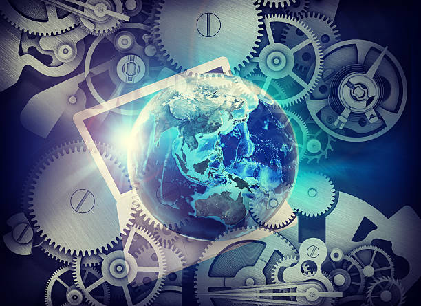 istock Abstract background with watchwork and laptop 474738488