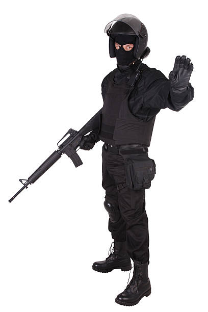 istock Riot police officer in black uniform 474738874