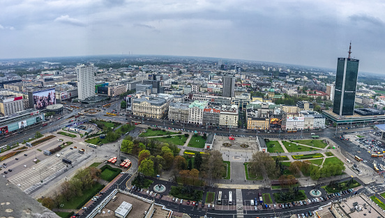 Panoramic view on Warsaw from above, Poland